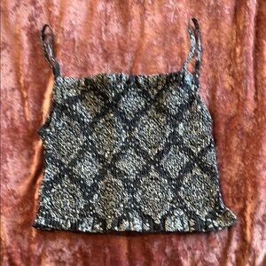 Stretchy EasyRiders Patterned Black Blue and White Crop halter Top